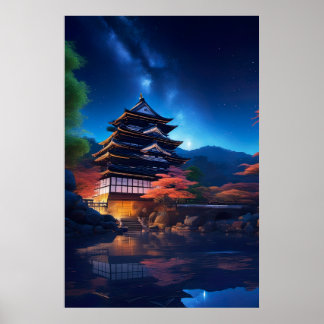 Ein japanisches Schloss inmitten der Sterne Poster