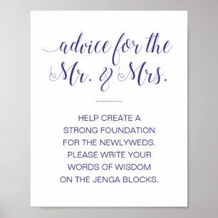 Ein Jenga-Block Elegant Navy Blau Hochzeitsschild  Poster