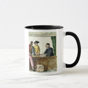 Ein jüdischer Ladenbesitzer mit zwei Kunden Tasse