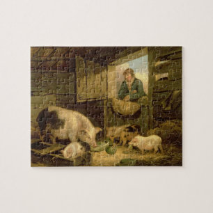 Ein Junge, der einen Schwein-Schweinestall, 1794 Puzzle