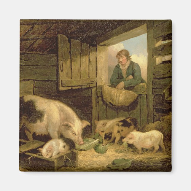 Ein Junge, der in einen Schweinestall schaut, 1794 Magnet (Vorne)