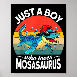 Ein Junge, der Mosasaurus liebt Lustige Kinder Kle Poster