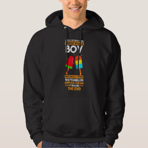 Ein Junge, der Wassermelone und Eiscreme wirklich Hoodie