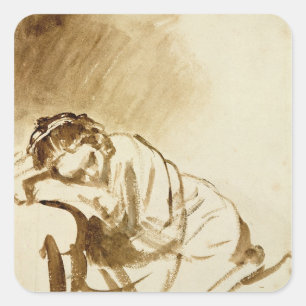 Ein junge Frauen-Schlafen c.1654 Quadratischer Aufkleber