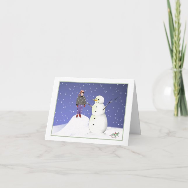 Ein Junge und ein Schneemann Karte (Vorderseite)