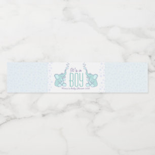 Ein Junge zwei duschende blaue Elefanten Wasserflaschenetikett