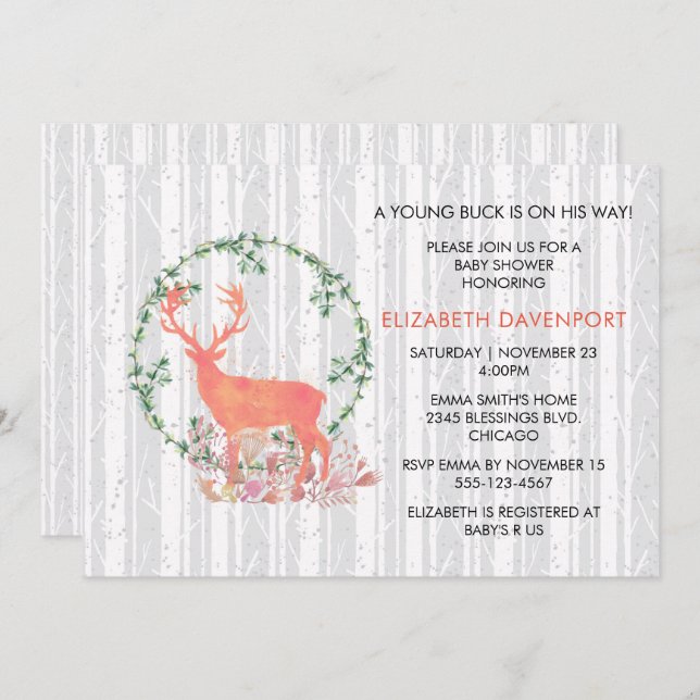 Ein junger Buck ist auf seinem Weg Baby Dusche Einladung (Vorne/Hinten)