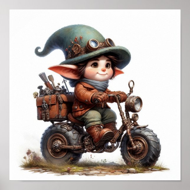 Ein junges glückliches Kind mit einem Steampunk-Mo Poster (Vorne)
