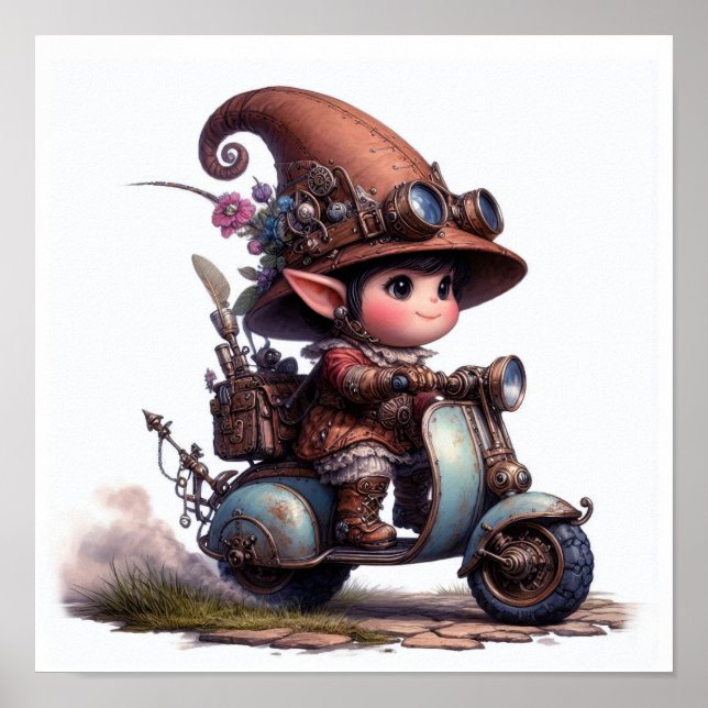 Ein junges glückliches Kind mit einem Steampunk-Sc Poster (Vorne)