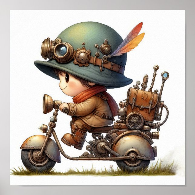 Ein junges glückliches Kind mit einem Steampunk-Sc Poster (Vorne)