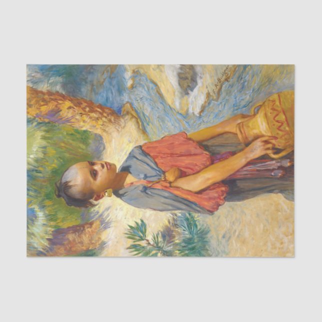 Ein junges Mädchen am Fluss von Arthur Bridgman Seidenpapier (Vorderseite)