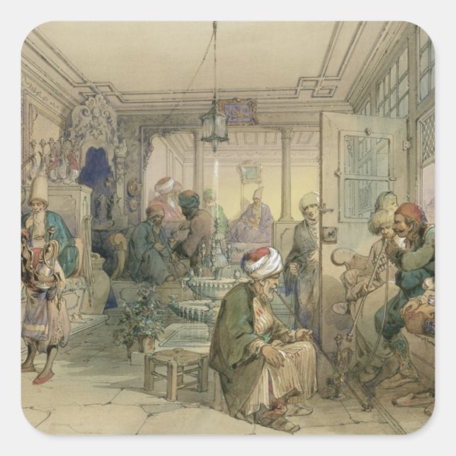 Ein Kaffeehaus, Konstantinopel, 1854 (Pen & Tinte  Quadratischer Aufkleber (Vorderseite)