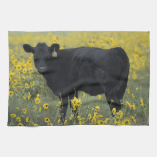 Ein Kalb zwischen den Sonnenblumen von Nebraska Geschirrtuch