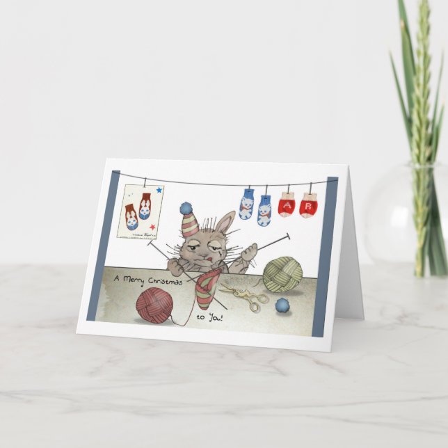 Ein Kaninchen, das einen Weihnachtshut knallt Karte (Vorderseite)
