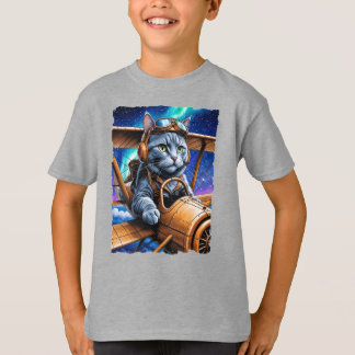 Ein Katzenpilot in einem altmodischen Flugzeug! T-Shirt