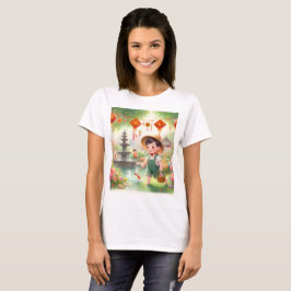 ein Kind in einem Garten mit einer Wasserdose T-Shirt
