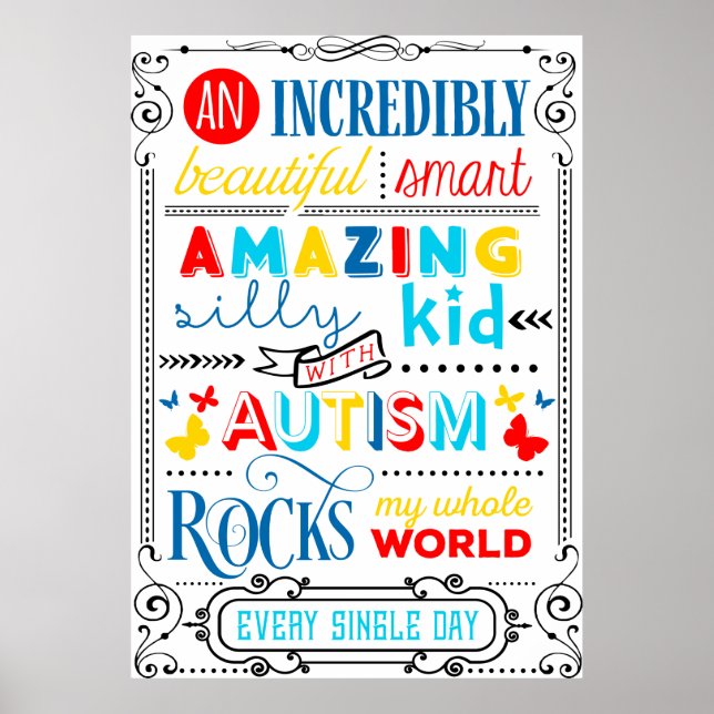 Ein Kind mit Autismus rockt meine Welttyppografie Poster (Vorne)