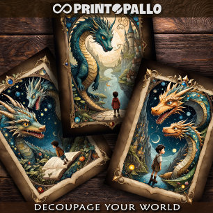Ein Kind und Drachen in einer Fantasy-Welt Geschenkpapier Set