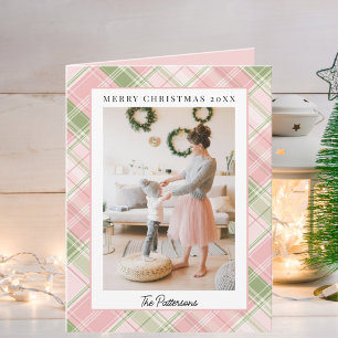 Ein klassisches Weihnachtsfoto mit grünem und rosa Feiertagskarte
