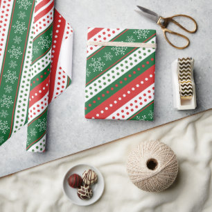 Ein klassisches Weihnachtsmuster Streifen Schneefl Geschenkpapier