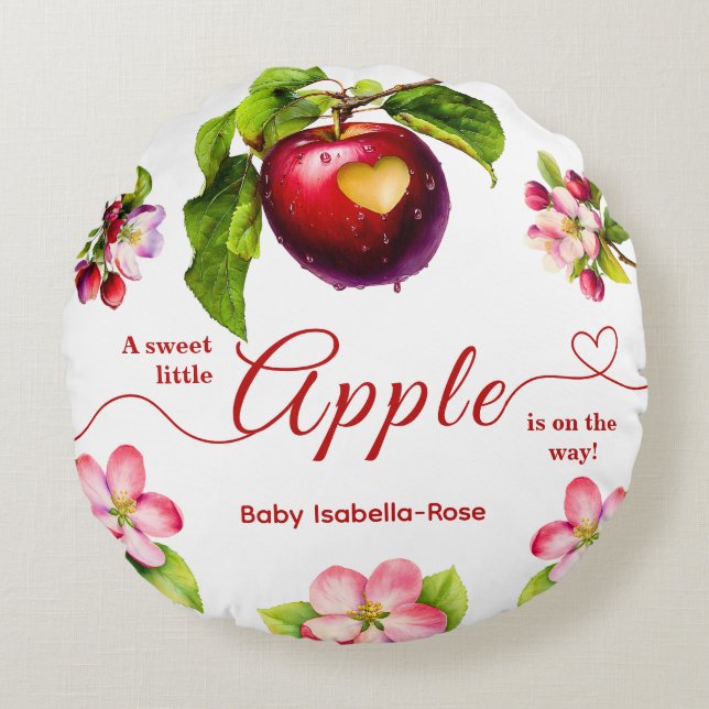 Ein kleiner Apfel ist auf dem Weg | Baby Shower zu Rundes Kissen (Vorderseite)