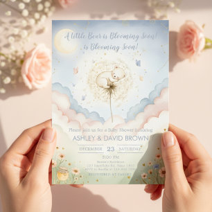 ein kleiner Bär Florale Babyparty Geschlechtsneutr Einladung