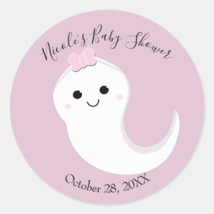 Ein kleiner Boo-Geist Rosa Halloween-Baby-Party Runder Aufkleber