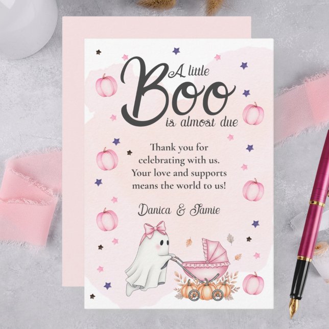 Ein kleiner Boo ist fast die richtige Pink-Babydus Dankeskarte (A Little Boo Is Almost Due Pink Baby Shower Thank You Card)