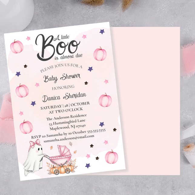 Ein kleiner Boo ist fast die richtige Pink-Babydus Einladung (A Little Boo Is Almost Due Pink Baby Shower Invitation)