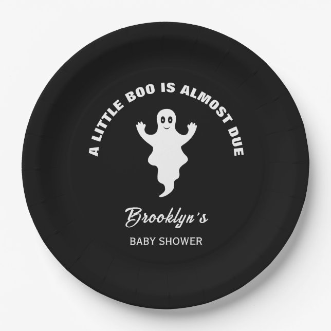 Ein kleiner Boo ist fast passend Babydusche Schwar Pappteller (Vorderseite)