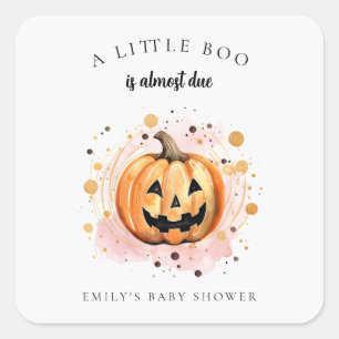Ein kleiner Boo ist fast wegen Babydusche Quadratischer Aufkleber