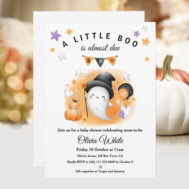 Ein kleiner Boo ist fast zu Halloween-Kinderdusche Einladung (A Little Boo Is Almost Due Halloween Baby Shower Invitation)