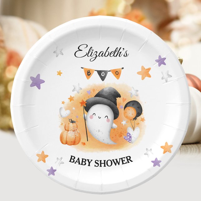 Ein kleiner Boo ist fast zu Halloween-Kinderdusche Pappteller (A Little Boo is almost due Halloween Baby Shower Paper Plates)