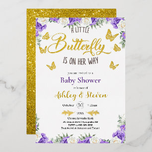 Ein kleiner Butterfly ist auf dem Weg Baby Dusche  Folieneinladung