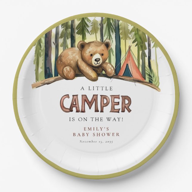 Ein kleiner Camper Wald Baby Shower Pappteller (Vorderseite)
