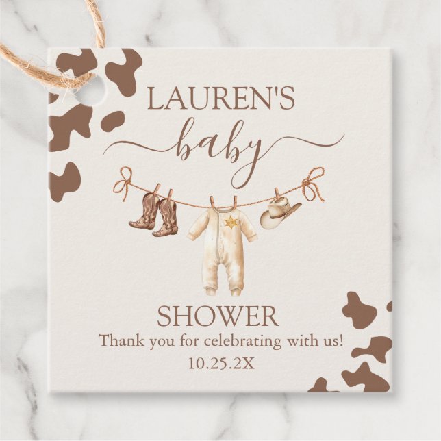 Ein kleiner Cowboy Baby Shower Boy Geschenkanhänger (Vorderseite)