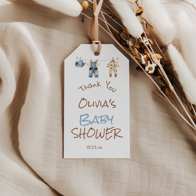 Ein kleiner Cowboy Blue Brown Clothesline Baby Dus Geschenkanhänger (Von Creator hochgeladen)