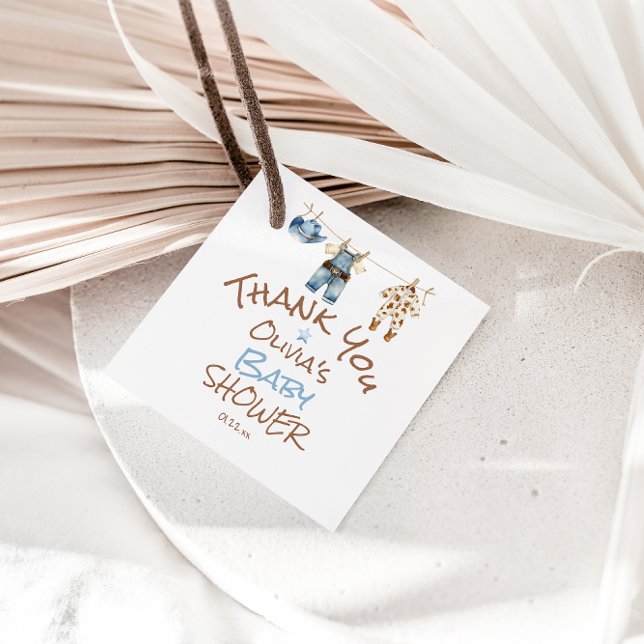 Ein kleiner Cowboy Blue Brown Clothesline Baby Dus Geschenkanhänger (Von Creator hochgeladen)