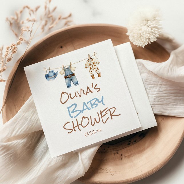 Ein kleiner Cowboy Blue Brown Clothesline Baby Dus Serviette (Von Creator hochgeladen)