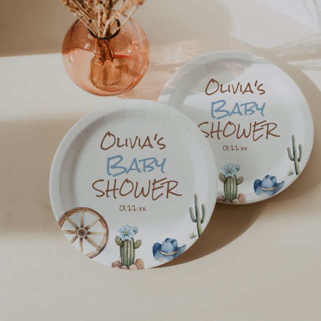 Ein kleiner Cowboy Blue Brown West Baby Boy Dusche Pappteller (Von Creator hochgeladen)