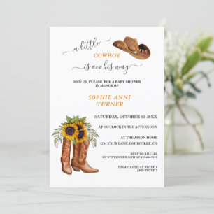 Ein kleiner Cowboy Boots Boy Calligraphy Baby Show Einladung