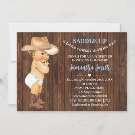 Ein kleiner Cowboy in seinem Way Blue Baby Dusche Einladung