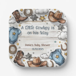 Ein kleiner Cowboy ist auf dem Weg Baby Duschpapie Pappteller