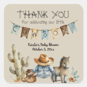 Ein kleiner Cowboy ist auf dem Weg Baby Duwer Gefa Quadratischer Aufkleber