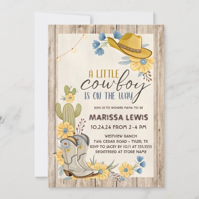 Ein kleiner Cowboy ist auf dem Weg Bleu gelben Wes Einladung (Vorderseite)