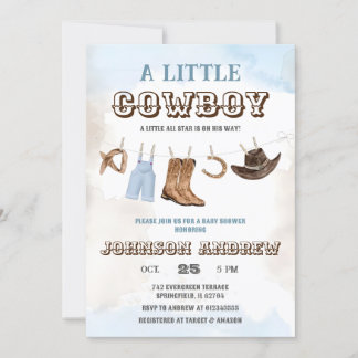 Ein kleiner Cowboy ist auf der Way Baby Dusche Einladung