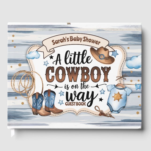 Ein kleiner Cowboy ist auf der Way Baby Dusche Gästebuch (Vorderseite)