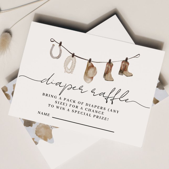 Ein kleiner Cowboy ist unterwegs Diaper Raffle Begleitkarte (diaper raffle ticket for gender neutral cowboy rodeo buffalo themed baby shower
)