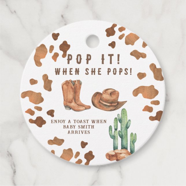 Ein kleiner Cowboy-POP! Babyparty Geschenkanhänger (Vorderseite)