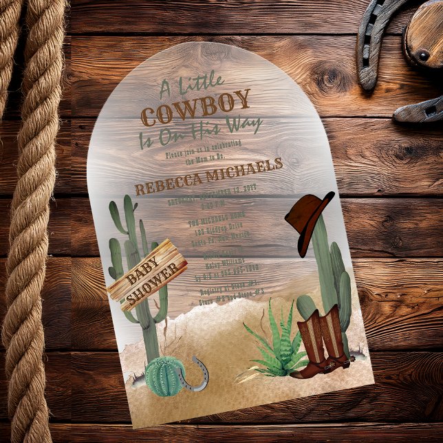 Ein kleiner Cowboy Western Boy Baby Dusche Einladu Acryleinladungen ("A Little Cowboy" Western Boy Baby Shower Arched Acrylic Invitation)